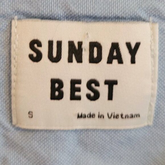 Sunday Best Babydoll Baby Blue Mini Dress Bell Sleeve Keyhole Poplin Cotton S - Picture 6 of 11